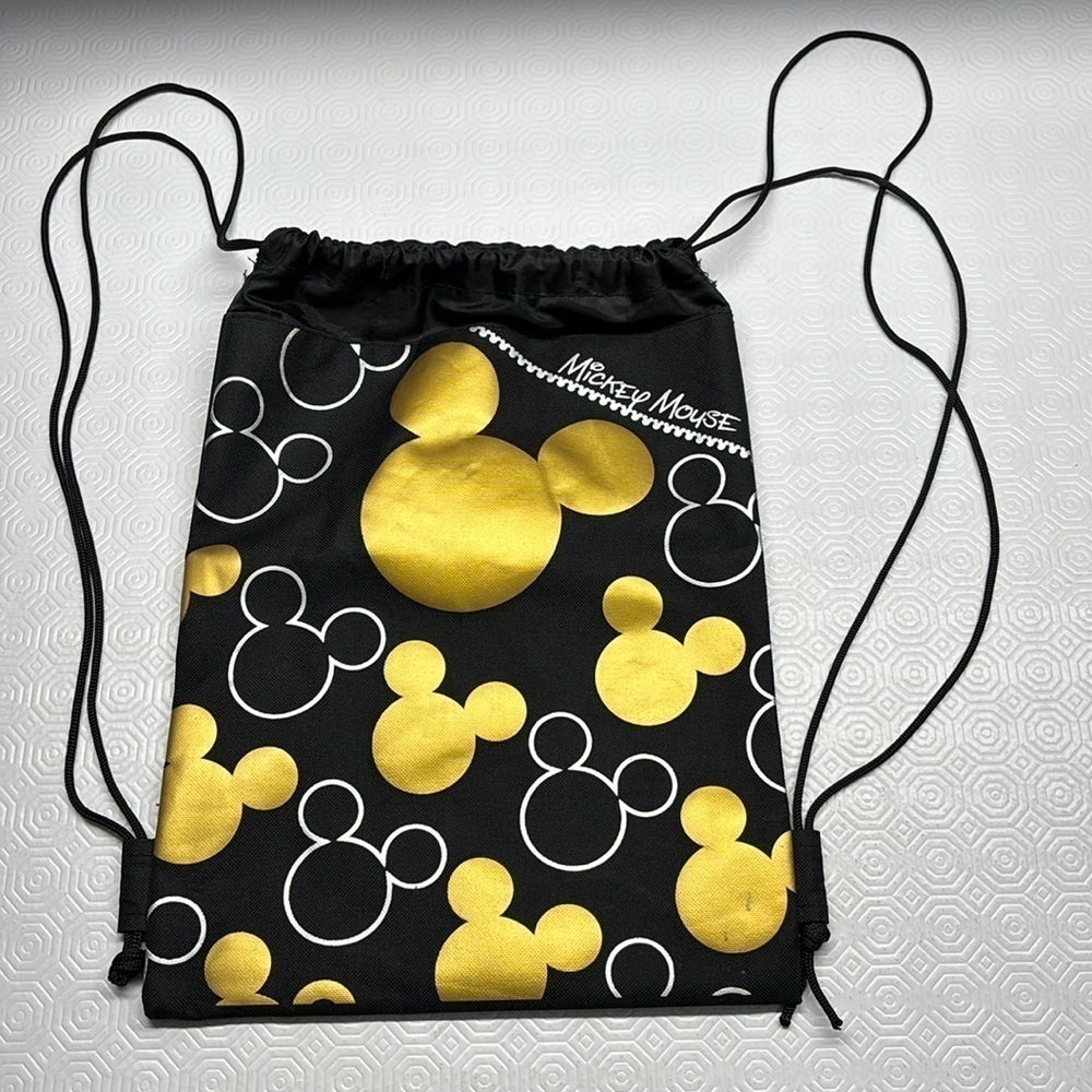 Disney Mickey Mouse Draw String Back Pack - Black Gold and Silver Unisex